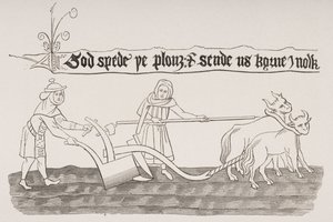 Man and Woman Ploughing a Field, after a Miniature from an Anglo-Saxon Manuscript, from 